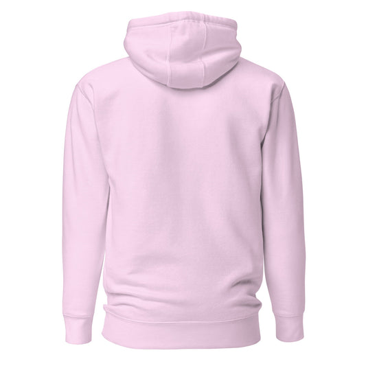 Lavender pullover hoodie back view, plain with hood and front pocket