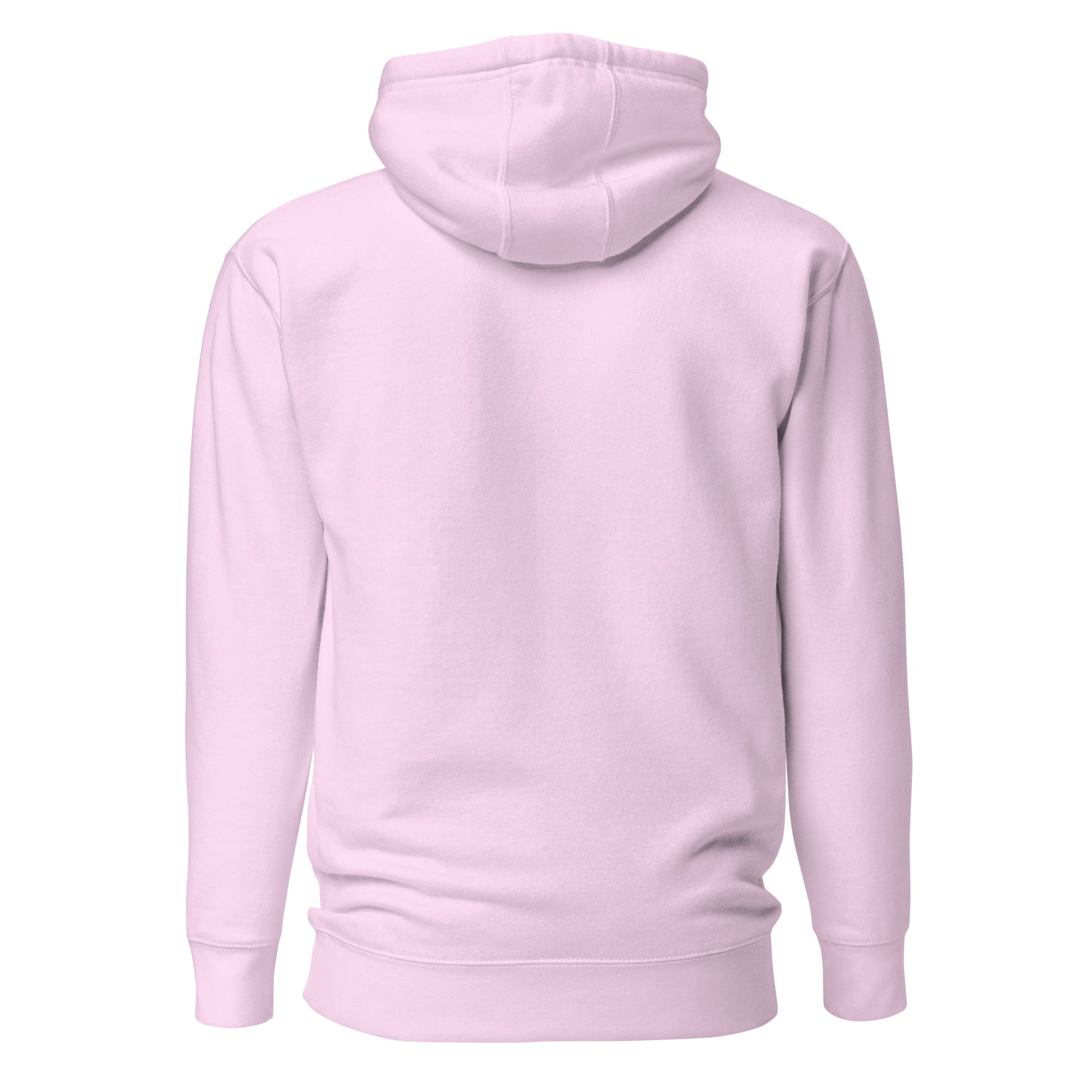 Lavender pullover hoodie back view, plain with hood and front pocket