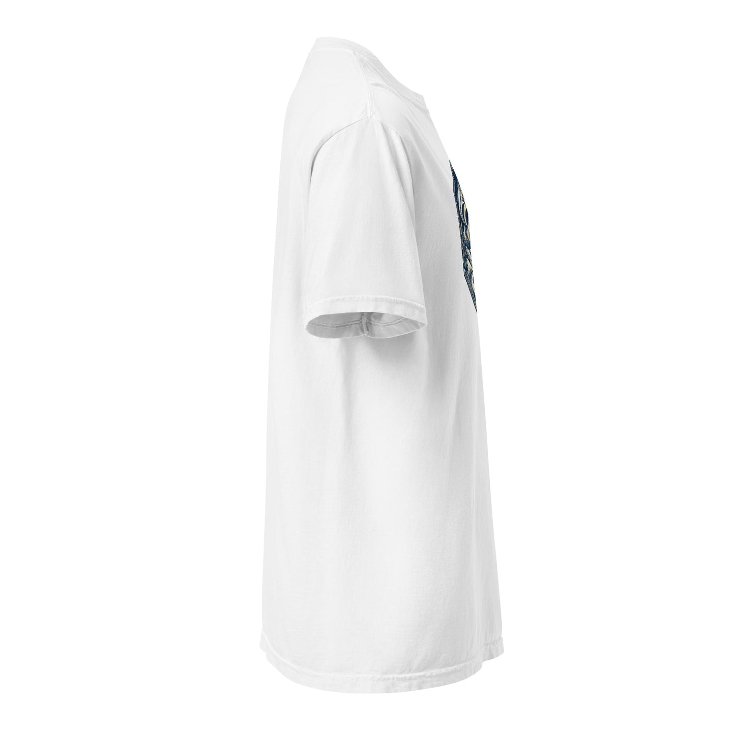 White heavyweight graphic T-shirt with short sleeves and crew neck