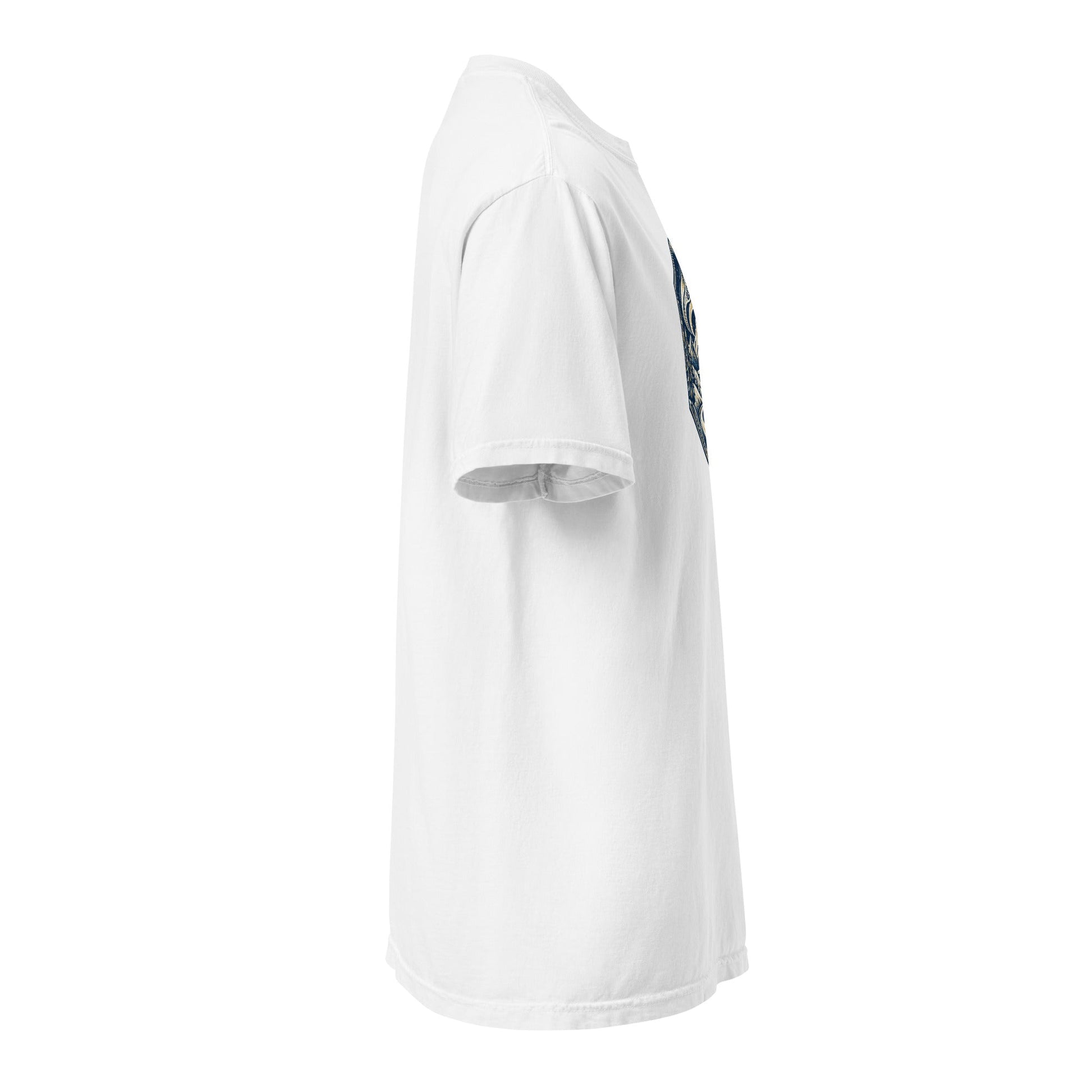 White heavyweight graphic T-shirt with short sleeves and crew neck