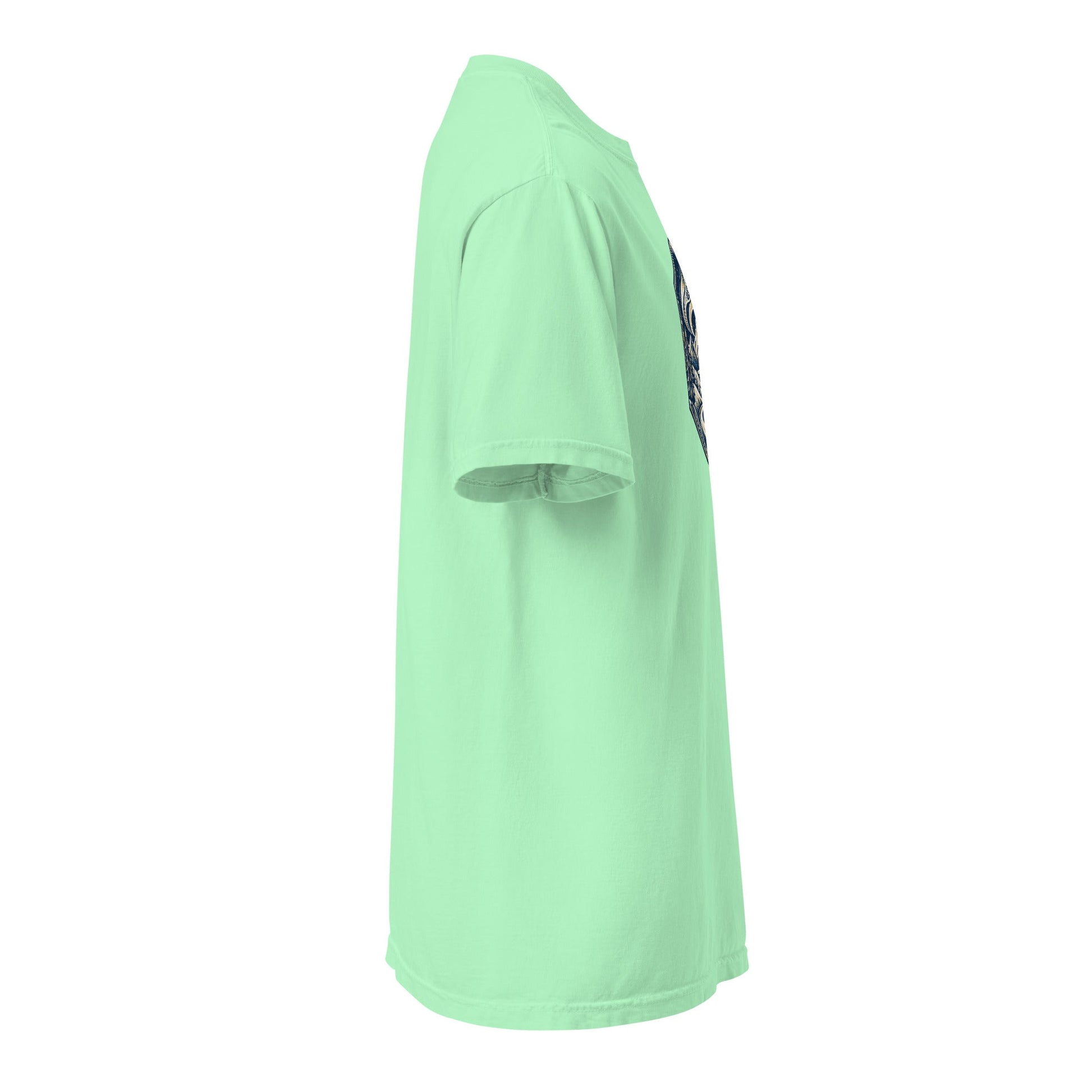 Mint green heavyweight graphic T-shirt with short sleeves and crew neck