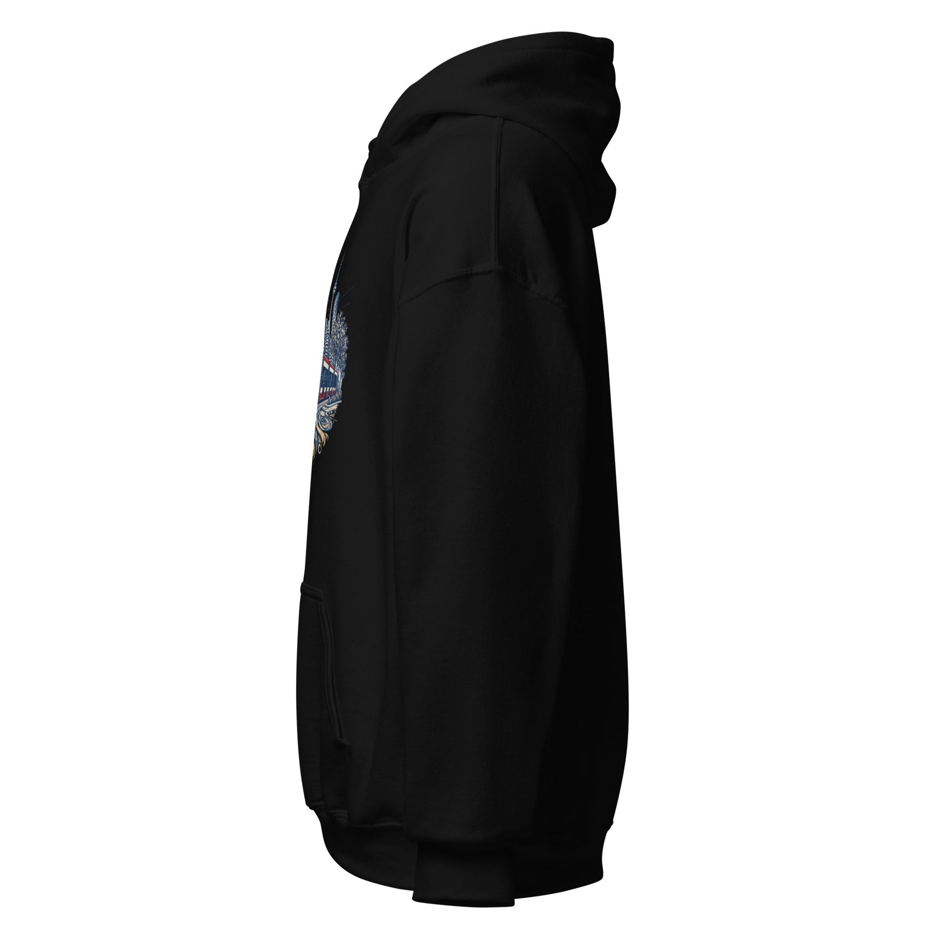 Black back-view hoodie with hood and kangaroo pocket