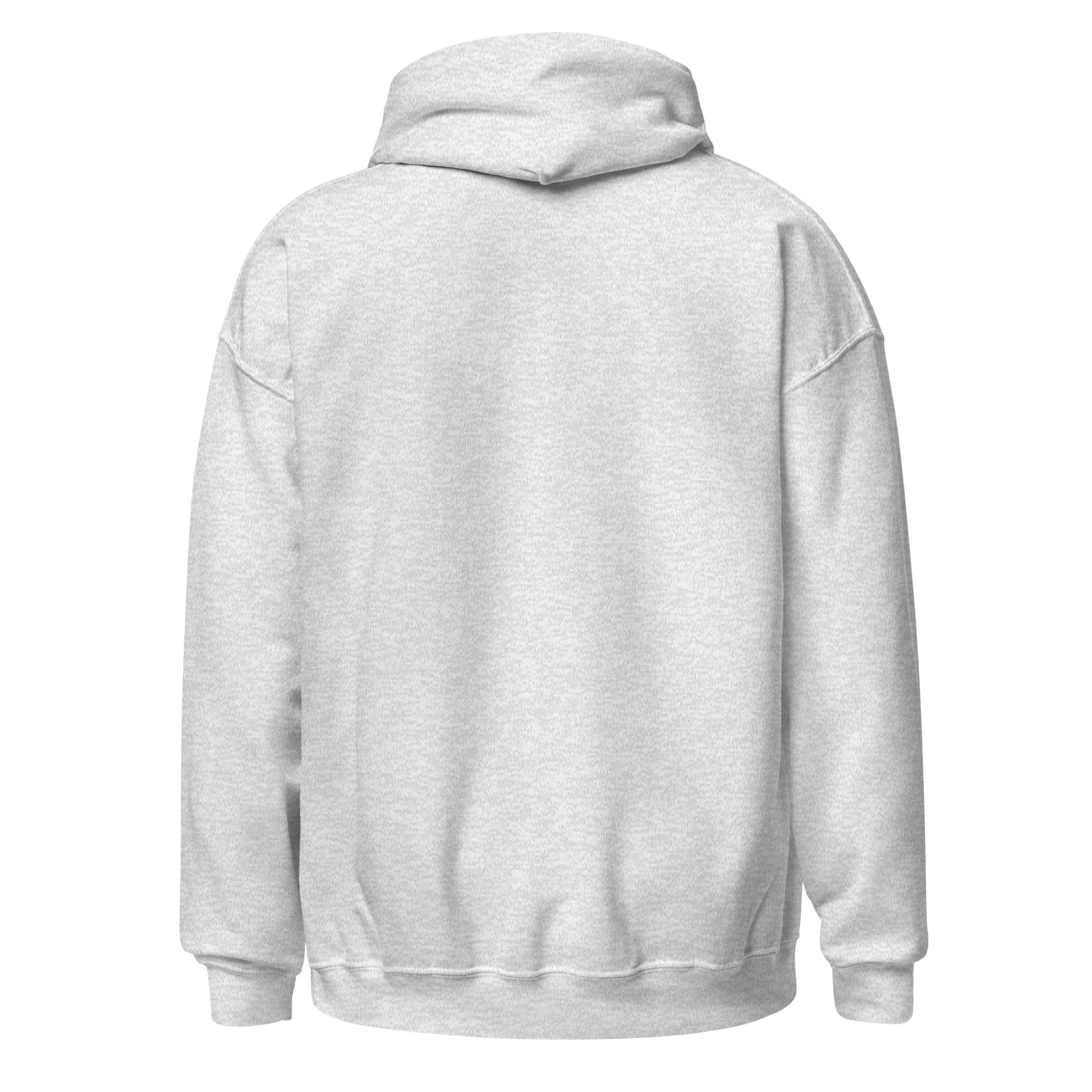 Heather gray back-view hoodie with hood and kangaroo pocket