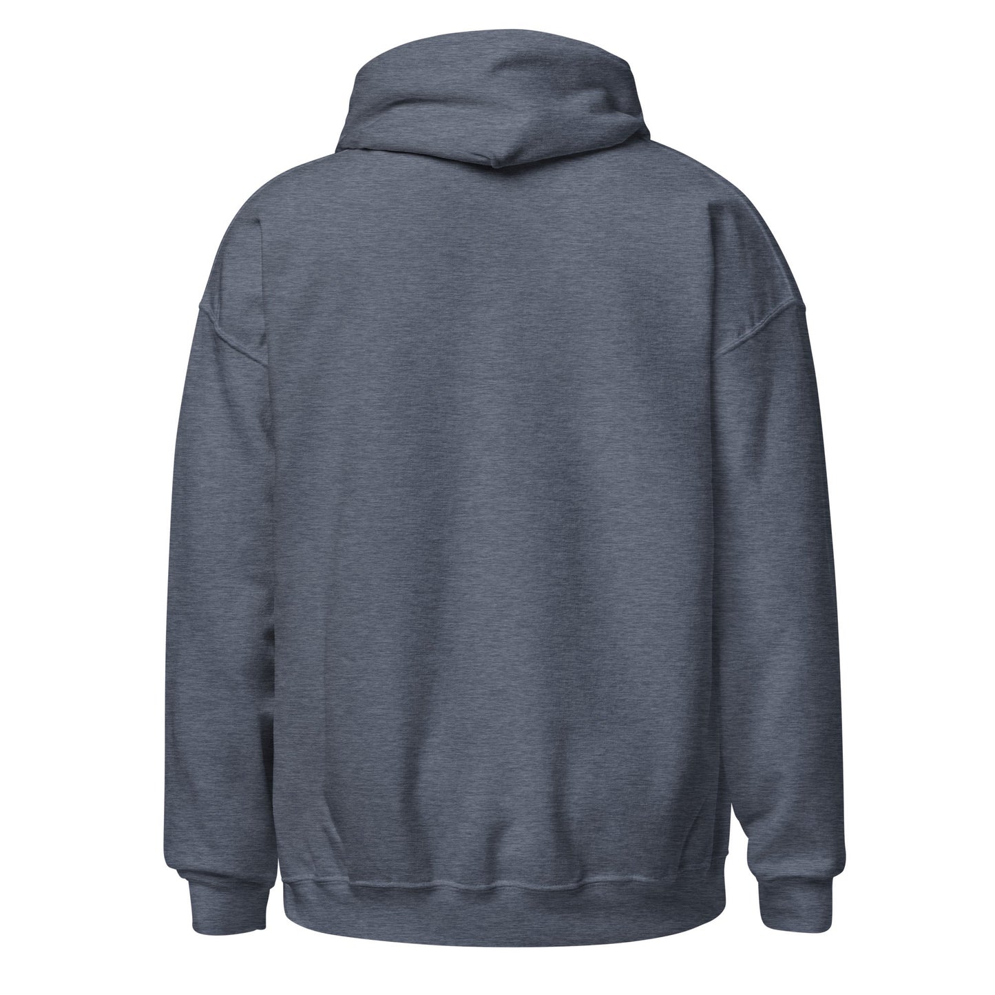 Heather gray pullover hoodie with hood and kangaroo pocket, plain back