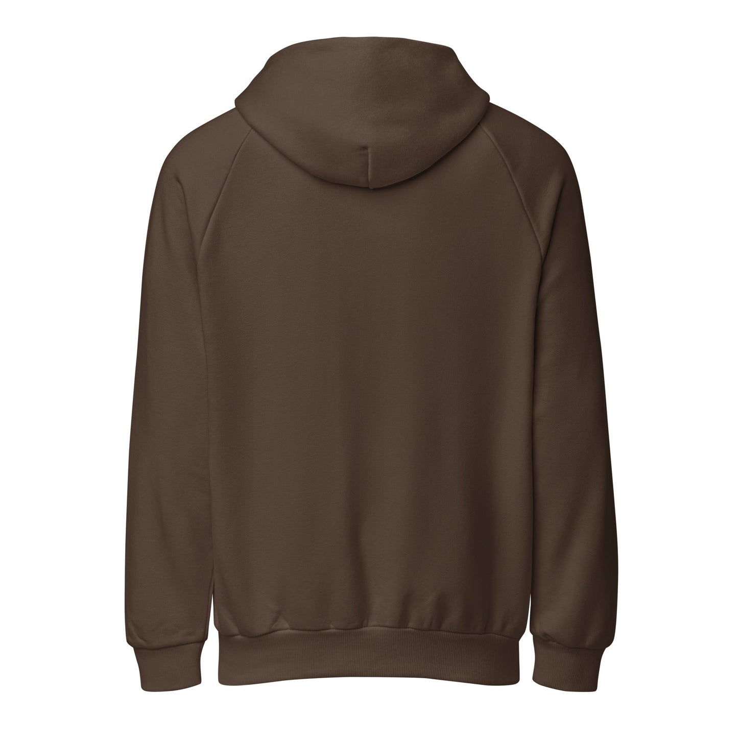 Chocolate brown heavyweight pullover hoodie with kangaroo pocket and ribbed cuffs