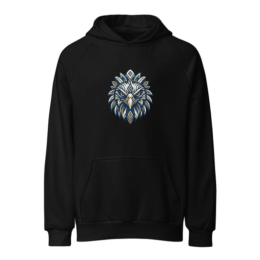 Black heavyweight hoodie with eagle graphic on chest and front kangaroo pocket