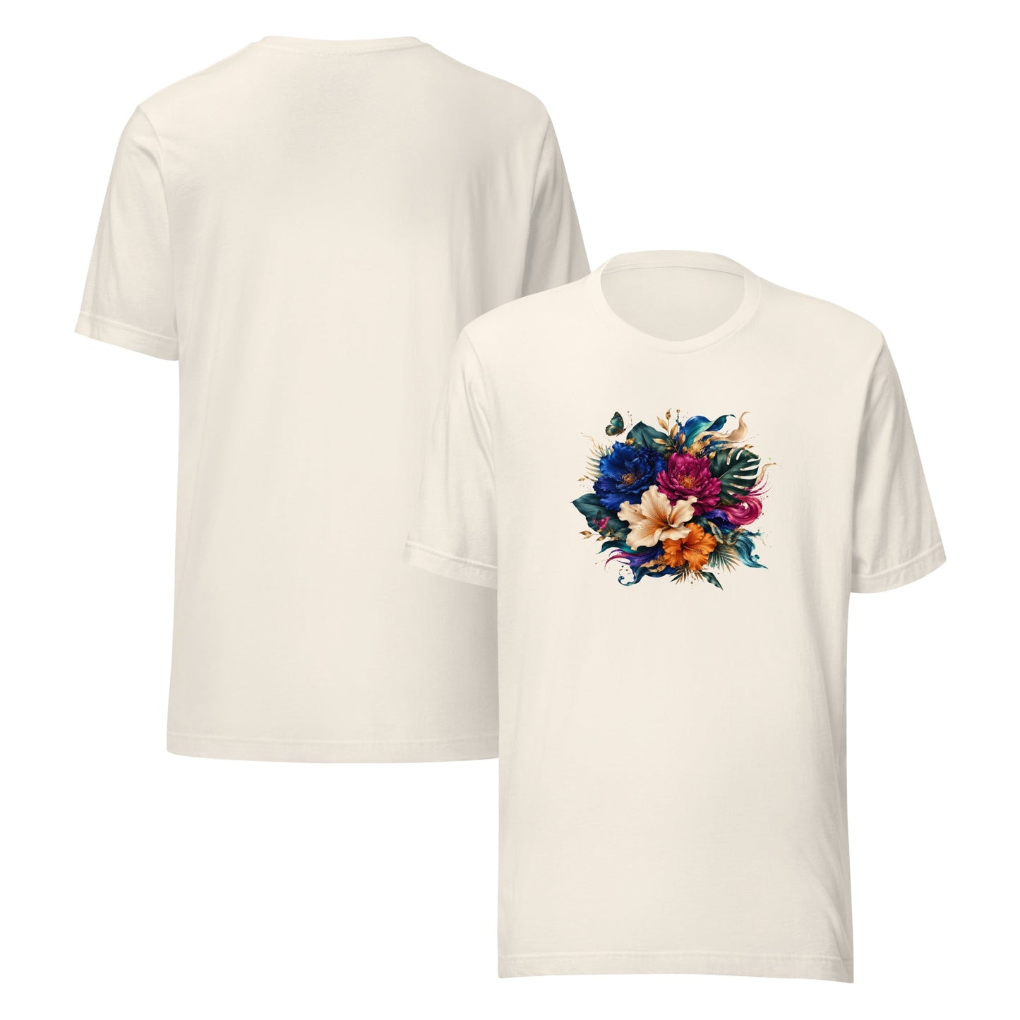 Men's vintage white graphic tee set with colorful flower design on the front