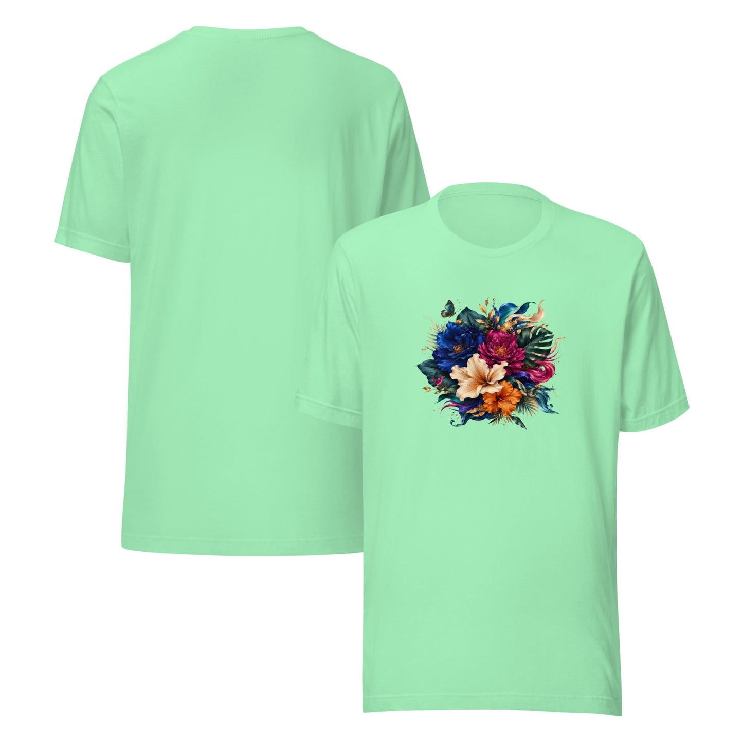 Men's mint green graphic tee set with colorful flower design on the front