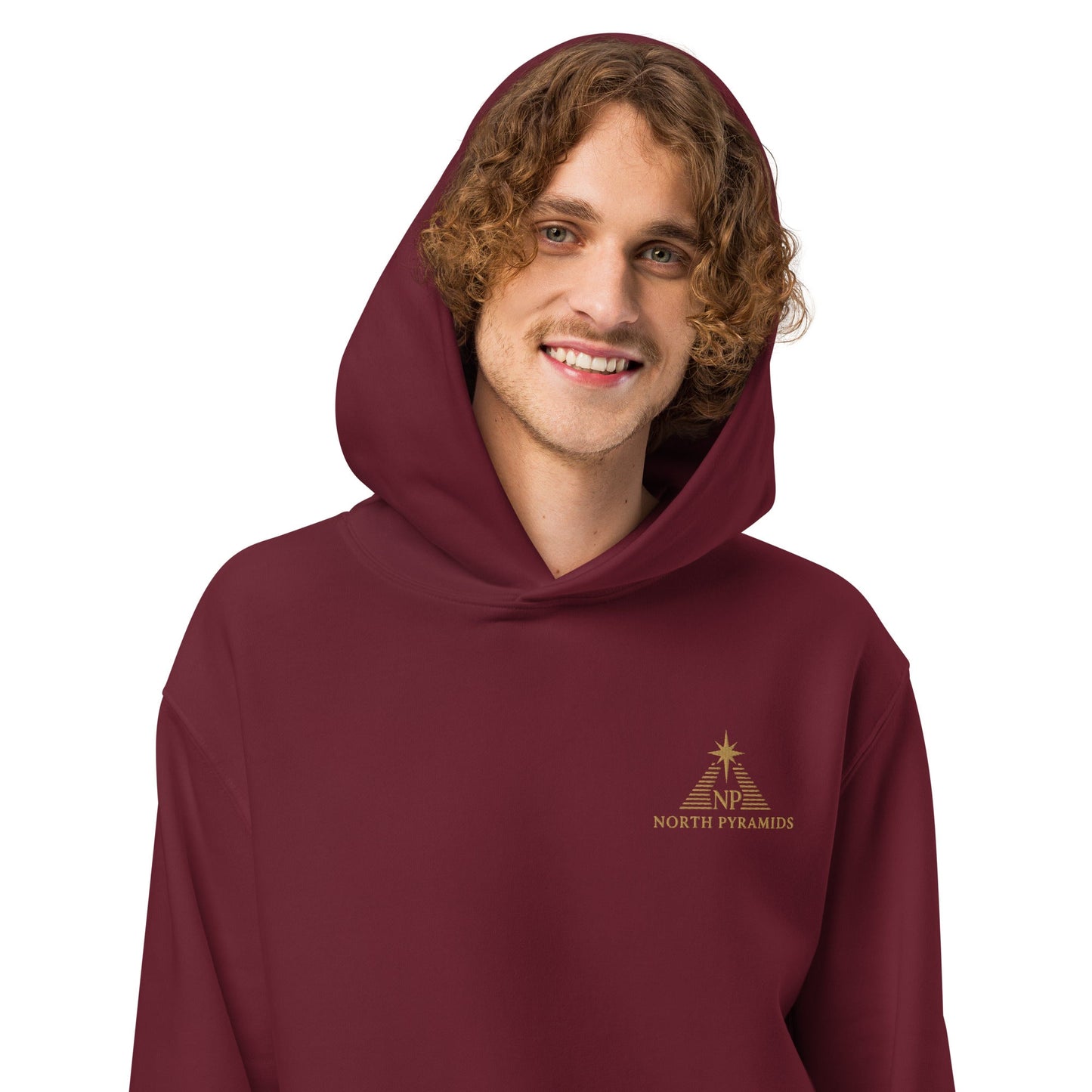 Maroon North Pyramids heavyweight oversized hoodie with hood and front pocket