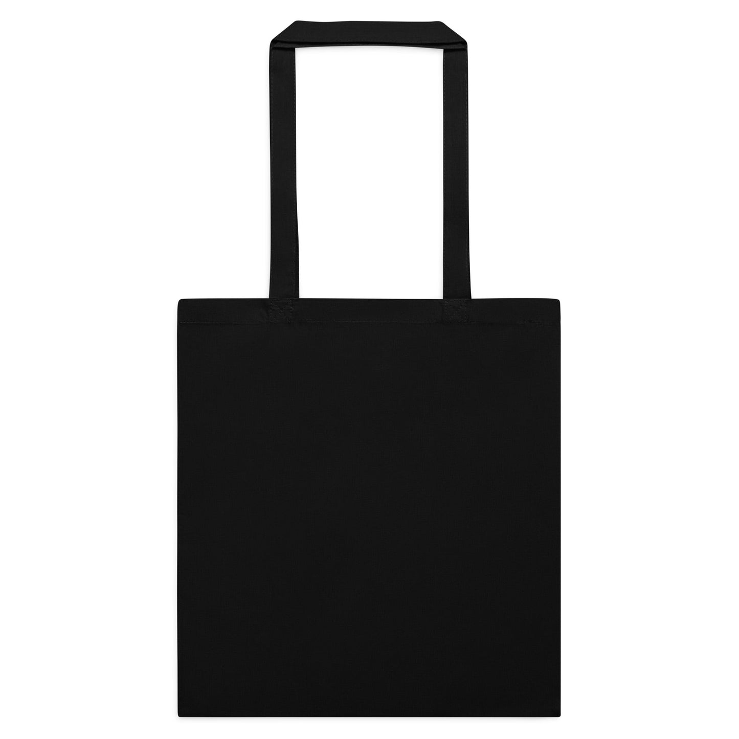 Black cotton tote bag, plain front with top handles