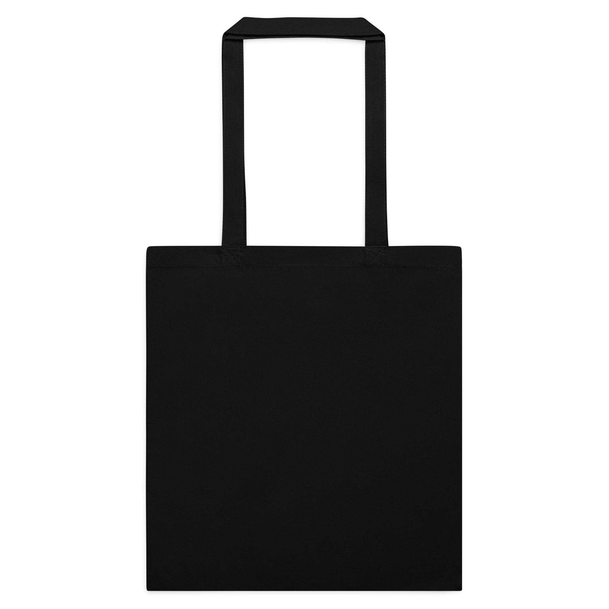 Black cotton tote bag, plain front with top handles