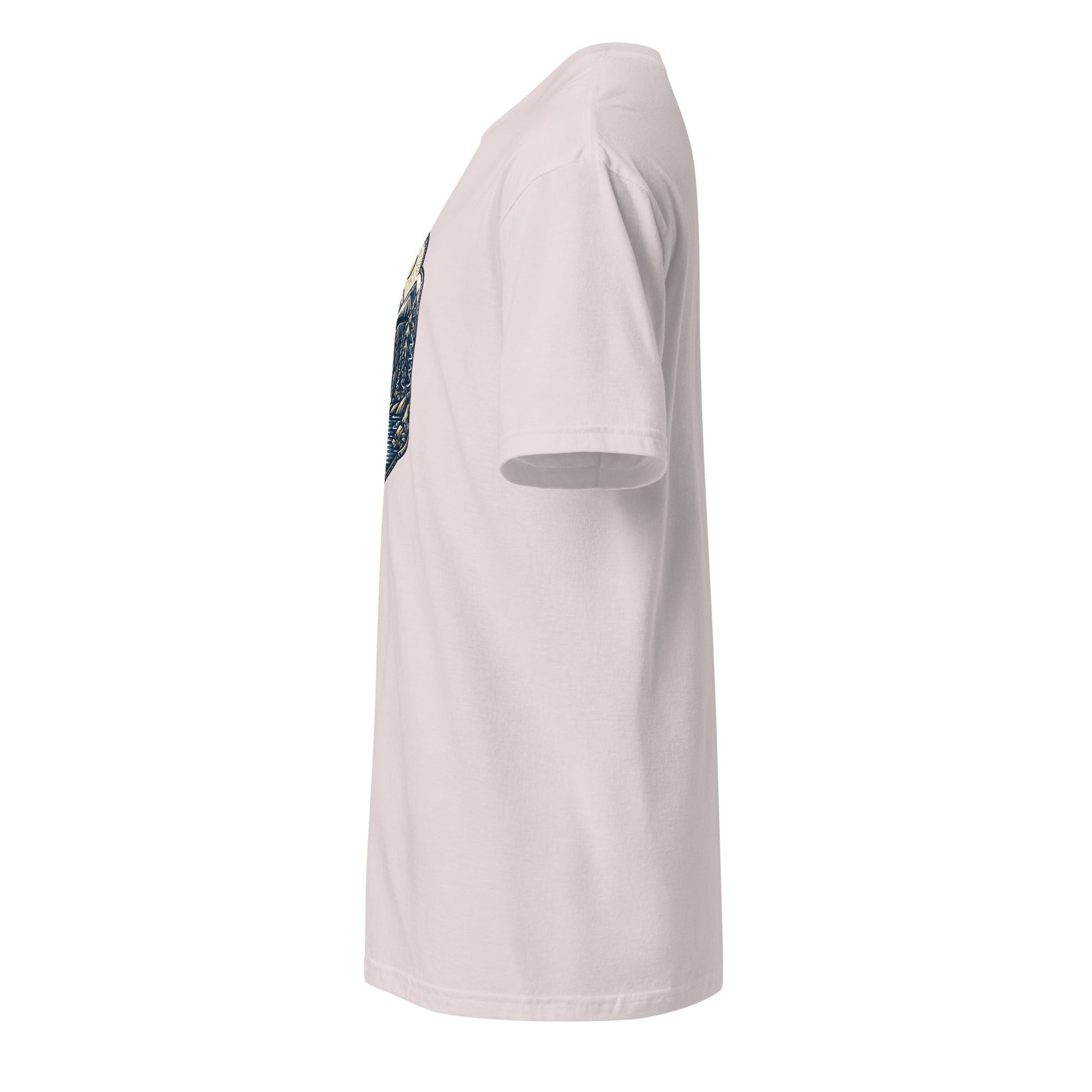 North Pyramids graphic tee, light pink, side view with front graphic