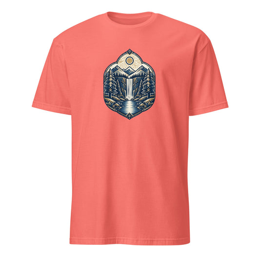Coral graphic tee with mountain logo front print