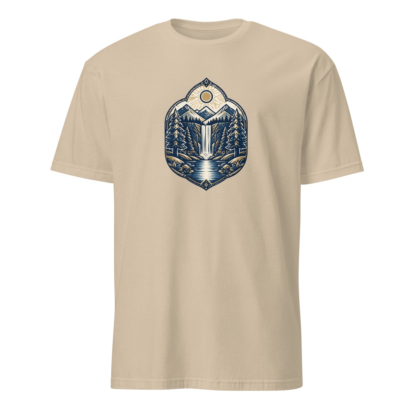 Beige graphic tee with mountain logo front print