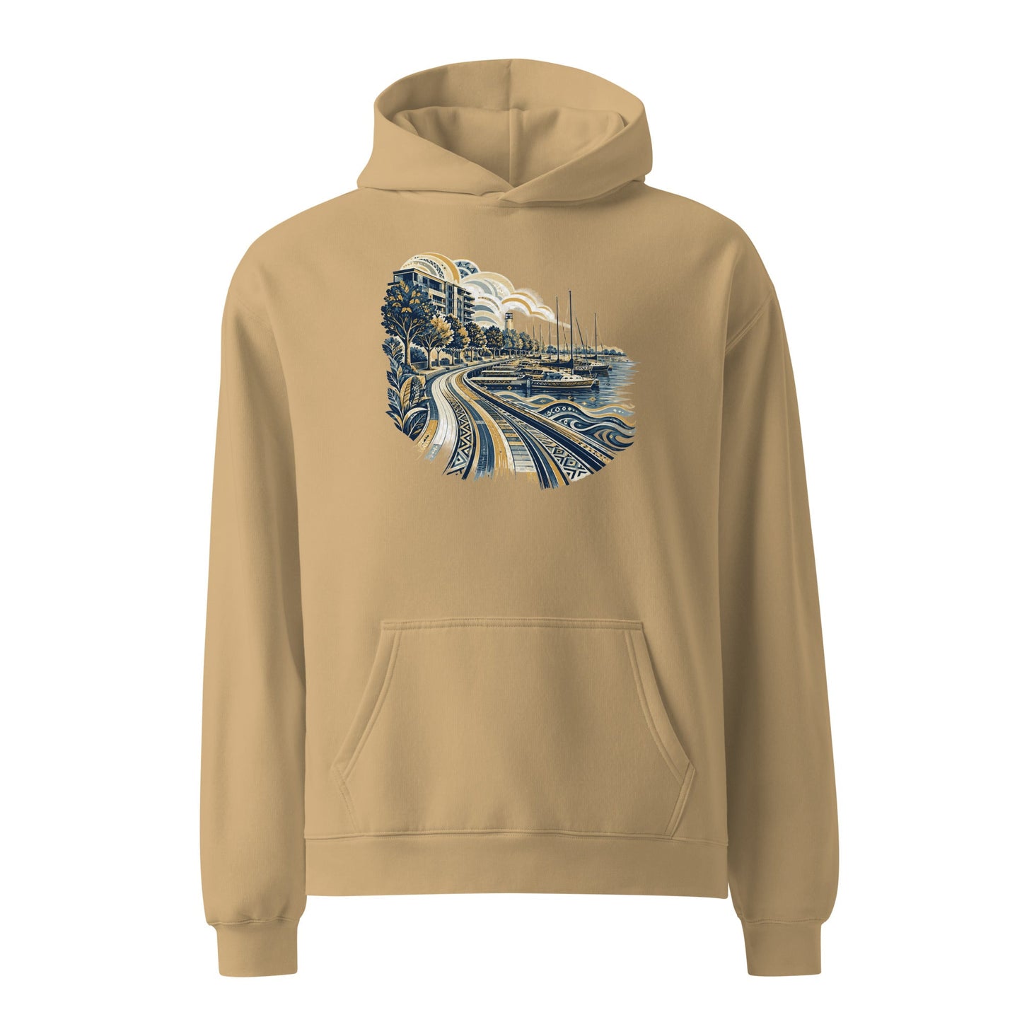 Clay oversized hoodie with front kangaroo pocket and blue graphic print