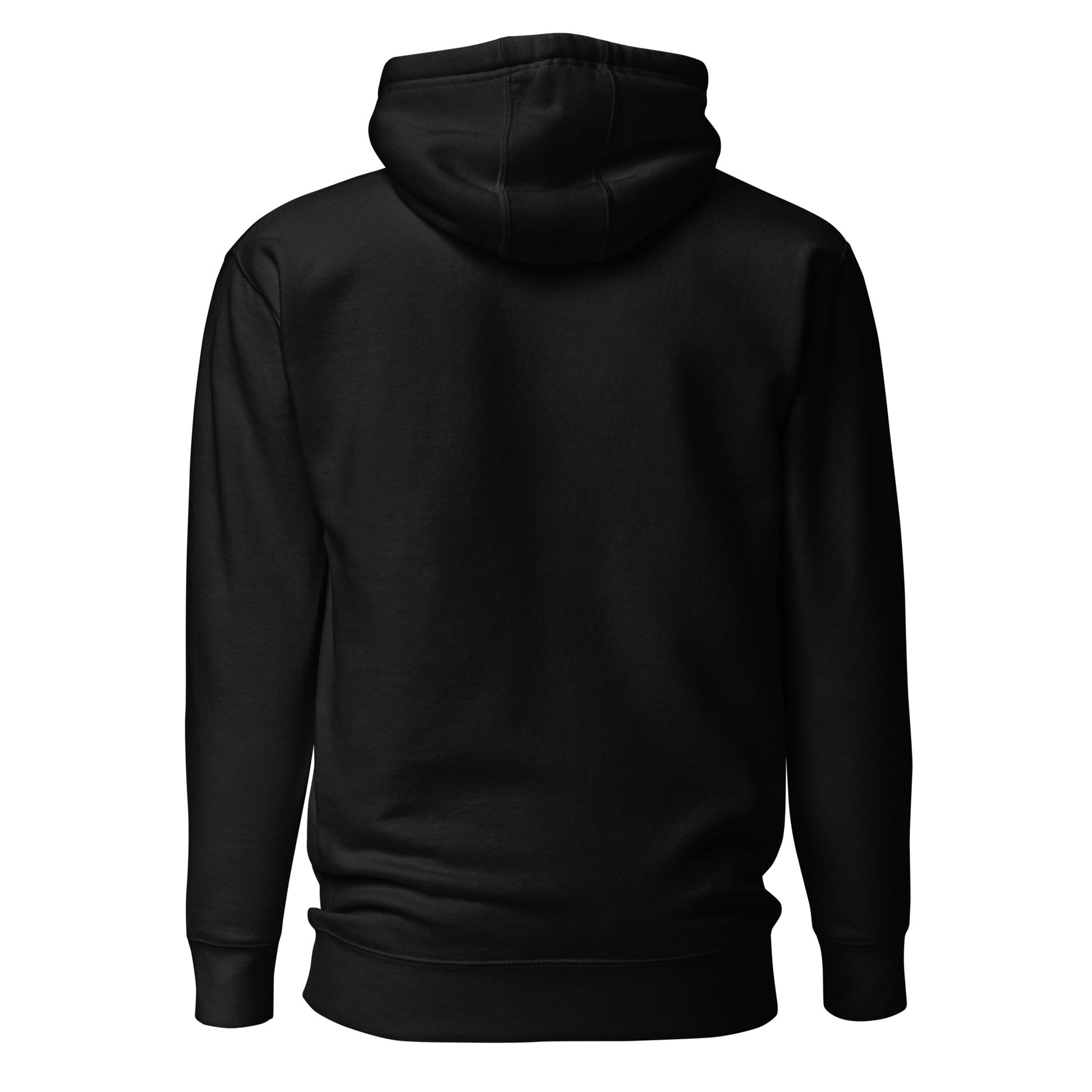 Black pullover hoodie with hood and front kangaroo pocket