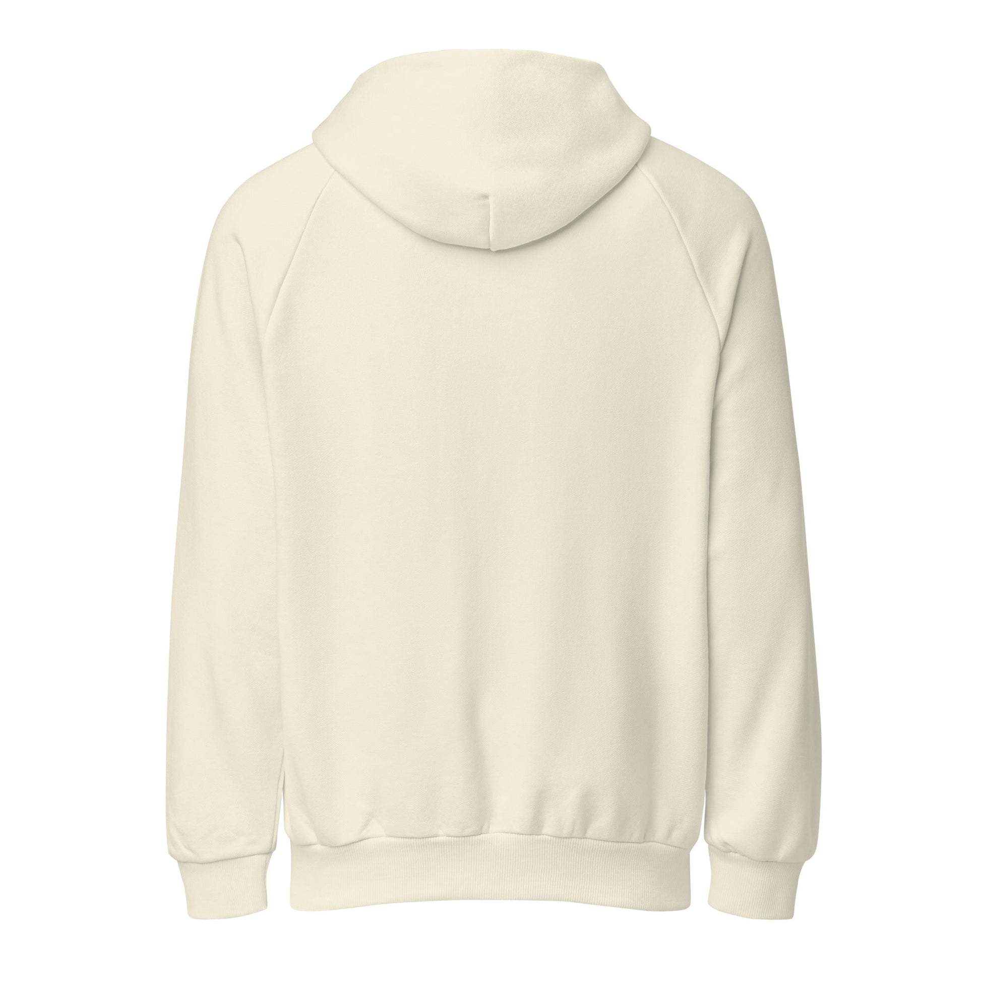 Cream heavyweight hoodie with hood, long sleeves, floral portrait chest graphic