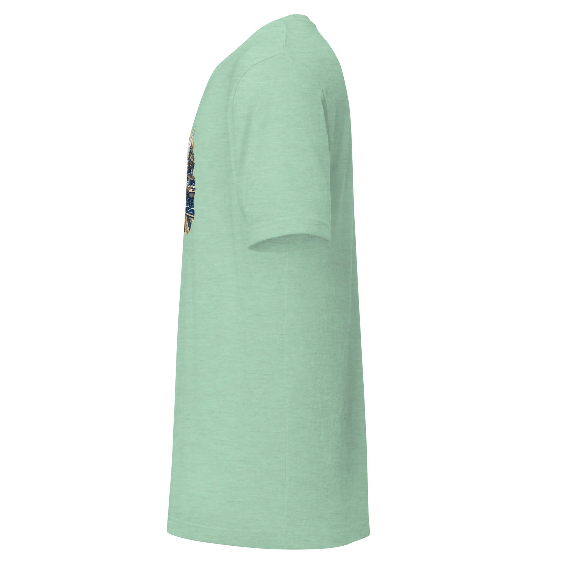 Light mint graphic tee, short sleeves, partial front graphic at side