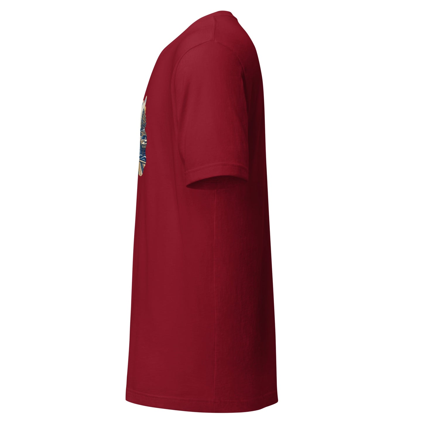 Cardinal red short-sleeve crewneck graphic tee with chest graphic, side view